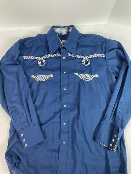 Fenton Other - Vintage Fenton Permanent Press Blue Western Pearl Snap Shirt Mens Sz Large